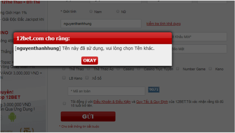 đăng ký tài khoản 12bet